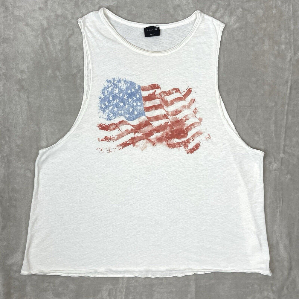 Blank Paige American Flag Women's L Slub Muscle Tank Top USA Made Americana